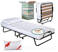 Evergreenweb - Lit Pliable d'appoint Simple avec Matelas Blanc a memoire de Forme 90x200 avec oreillers en memoire Gratuit, sommier à Lattes Confortable en Bois et Roulette, orthopédique, pour invité
