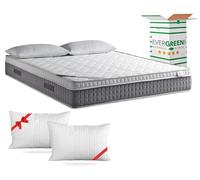EVERGREENWEB Matelas 160x200 avec Surmatelas intégré en Mousse à Mémoire de Forme 7 Zones Ergonomique 25 cm de hauteur + Oreillers GRATUIT Housse Blanc Rembourré à Effet Massant Tissu Hypoallergénique