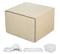 EvergreenWeb - Pouf Lit avec Matelas Mousse 10 cm, Économiser de l'espace, Ottoman Repose Pieds, en Tissu Amovible et Lavable, Idéal pour Chambre et Salon - Lit d'appoint Pliant (Beige)