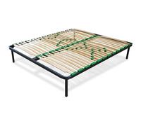 EVERGREENWEB - Sommier Simple 140 x 190 cm 24 Lattes en Bois avec Lattes réglables, Orthopédiques, Cadre en Fer Renforcé laqué époxy, 5 Pieds Amovibles Inclus, Mod. Premium