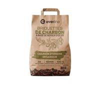 EVERLINE - Briquettes de Charbon à Base de noyaux d'Olives, 3 Kg, Combustible 100% Naturel pour Brasero, Barbecue, Allumage Rapide en 10 Minutes, 3H de Cuisson Maxi, Faible Fumée, sans Additif