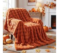 EVERLORIA Plaid Bubble Orange 130x150 cm, Couverture 3D Bulles Douce & Moelleuse, Plaid Fausse Fourrure Lapin Luxe, Couverture Automne Hiver Canapé Lit Déco Cadeau pour Femme & Homme