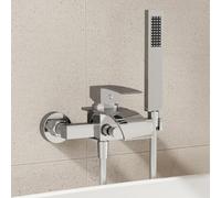 EVERSTEIN Mitigeur Baignoire Robinet Mural Cascade Douchette à Main Chromé | Mitigeur baignoire mural chromé; robinet bain-douche à bec cascade; douchette 200 mm; flexible 150 cm; entraxe 150 mm