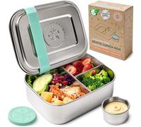 Everusely - Bento Box - Green - 0,8 L - Boîte repas en acier inoxydable avec récipient à sauce étanche - Récipient à snacks 3 compartiments