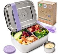 Everusely - Bento Box - Lavender - 0,8 L - Boîte repas en acier inoxydable avec récipient à sauce étanche - Organisateur de snacks à 3 compartiments