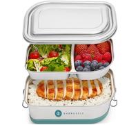 Everusely Boîte à bento en acier inoxydable - Boîte à déjeuner à plusieurs niveaux - Récipient en métal à 2 compartiments avec couvercle étanche - Couche compartimentée amovible