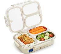 Everusely Boîte à déjeuner en inox - 750 ml - Boîte à déjeuner étanche en métal à 3 compartiments - Boîte à collation à compartiments haut de gamme avec couvercle transparent