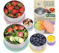 Everusely - Récipients en acier inoxydable avec couvercles - Lot de 6, Collection Bright - Récipients alimentaires en acier inoxydable étanches - Porte-snacks emboîtables