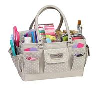 Everything Mary Panier fourre-Tout pour Loisirs créatifs, Rangement pour Couture et Scrapbooking, Sac de Transport avec poignée pour Fournitures et Outils, Polyester, Marron Clair à Pois