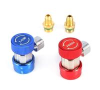 EVGATSAUTO 2 Pièces Adaptateur R134a pour Climatisation Automobile, Raccord Rapide Réglable Haut et Bas avec Vanne, Connecteur AC pour Manomètre Fréon, Conversion 1/4 SAE HVAC