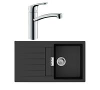 Evier 1 bac 840 S52 synthèse noir + robinet de cuisine HANSGROHE Focus M41 160 chromé