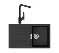 Evier 1 bac 840 HANSGROHE S52 synthèse noir + robinet de cuisine HANSGROHE Focus M41 280 noir mat