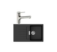 Evier 1 bac 840 S52 synthèse noir + robinet de cuisine avec douchette HANSGROHE Zesis M33 150 2 jets aspect acier inox