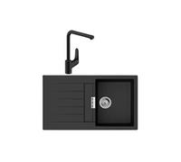 Evier 1 bac 840 S52 synthèse noir + robinet de cuisine HANSGROHE Focus M41 280 noir mat