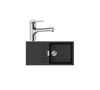 Evier 1 bac 980 S52 synthèse noir + robinet de cuisine avec douchette HANSGROHE Zesis M33 150 2 jets aspect acier inox