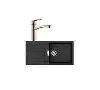Evier 1 bac 980 S52 synthèse noir + robinet de cuisine HANSGROHE Focus M41 160 aspect acier inox