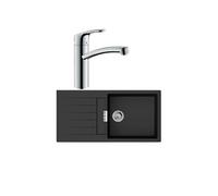 Evier 1 bac 980 S52 synthèse noir + robinet de cuisine HANSGROHE Focus M41 160 chromé