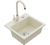 Évier 1 bac en granit Milo avec mitigeur Telma, beige (6505-69-670200-69)