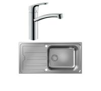 Evier 1 bac HANSGROHE S44 inox + robinet de cuisine HANSGROHE Focus M41 160 chromé