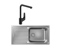 Evier 1 bac HANSGROHE S44 inox + robinet de cuisine HANSGROHE Focus M41 280 noir mat