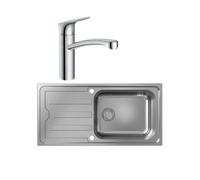 Evier 1 bac HANSGROHE S44 inox + robinet de cuisine HANSGROHE Logis M31 160 chromé