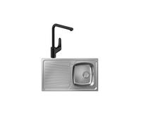 Evier 1 bac S21 inox + robinet de cuisine HANSGROHE Focus M41 280 noir mat