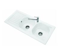 Evier 2 bacs à encastrer NESTOR PLUS - Couleur : Blanc brillant - Dimensions : 1130 x 510 mm - En céramique