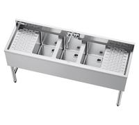 Évier à 3 bacs, en acier inoxydable 304 de calibre 18, dimensions des bacs : 254 x 356 x 254 mm, évier commercial sous comptoir à 3 bacs avec double égouttoir et dosseret, pour cuisine, restaurant, fo