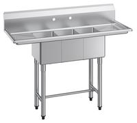 Évier à 3 bacs, en acier inoxydable 304 de calibre 18, dimensions des bacs : 254 x 356 x 254 mm, évier de cuisine professionnel à 3 bacs pour la préparation et les tâches ménagères, avec 2 égouttoirs