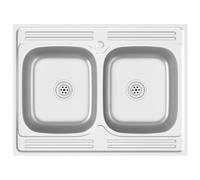 Évier à Double Bac 800x600x155 mm Acier Inoxydable Argent | Design réversible, égouttoir latéral, résistant à la chaleur, aux rayures, surface lisse, montage facile