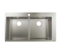 Evier à encastrer 2 bacs HANSGROHE S71 1 trou sans vidage inox