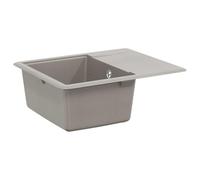 Évier à Encastrer 80% Quartz 20% Résine 560 x 460 mm Gris | Bac simple, composite granit, résistant chaleur 280 °C, -rayures, -taches, kit vidage, bonde à panier, usage