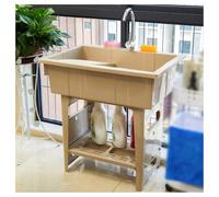 Évier À Linge Autoportant En Plastique Avec Planche À Laver, Évier Utilitaire Pour Salle De Lavage, Station De Lavage Des Mains Pour Évier Portable, Évier Extérieur Avec Raccord De Tuyau(Brown)