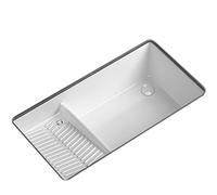 Évier à linge blanc avec planche à laver intégrée, bol simple avec robinet rétractable et kit de vidange à clous, lavabo de comptoir pour cuisine et buanderie (64 x 41,9 x 15,5 cm)