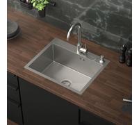 Évier à poser rectangulaire - Inox - 55 x 45 cm - Avec siphon et trou de robinet - Pour cuisine