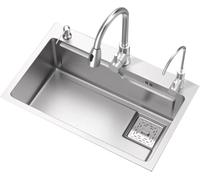 Évier argenté avec robinet simple avec robinet rétractable, raccord d'égout, restaurant à domicile, lave-vaisselle, piscine d'eau, panneau en acier inoxydable de 3 mm, argent, 75 x 45 x 22 cm