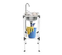 Évier Autonome Inox de Cuisine 1 Bac Évier Sur Pieds Acier Anti-Eclaboussures Lavabo Professionnel Faire la Plonge Restaurants Salle de Bain Garages, Entrepôts Robinet 360°, 38 * 33 * 83cm argent