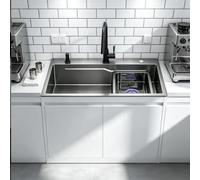 Évier Autoportant avec Meuble, Blanc, Inox, 65/80cm | Structure alu, mitigeur, égouttoir, kit vidange. Intérieur/extérieur. 45x80x86cm(L:80cm)