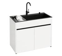 Évier Autoportant avec Rangement Armoire, Acier Inox, 68/80cm | Évier utilitaire, armoire en aluminium, mitigeur eau froide/chaude, intérieur/extérieur, cuisine(B-White,L:68cm)