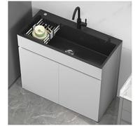 Évier Autoportant en Acier Inoxydable à Bac Unique avec Robinet Chaud et Froid, Évier d'Extérieur avec Meuble, Étagère de Rangement, pour Garage, Vestiaire ou Salle de Bain