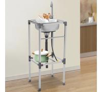 Évier autoportant en acier inoxydable, évier utilitaire avec barres de rangement, 360 ° Robinet rotatif pour cuisine, blanchisserie, usage commercial 38 33cm