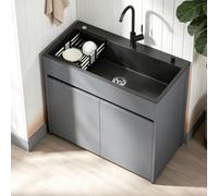 Évier Autoportant et Meuble, Acier Inoxydable, 65/80cm | Set utilitaire complet avec rangement, mitigeur, égouttoir, tuyaux. Intérieur/extérieur(L:68cm)