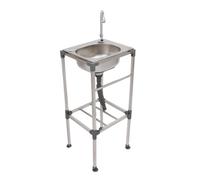 Évier Autoportant Inox 1 Bac 38x33cm, Évier Professionnel sur Pied | Robinet, Lave-Main Grande Capacité 50kg, pour Jardin Restaurant Buanderie - Argent