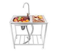 Évier Autoportant Inox 201 75x40x75cm Robinet Chaud/Froid 40kg Pieds | Inox 201, 75x40x75cm, 40kg, 35x32cm, 14cm, 5,7kg, argent, robinet 360°, chaud/froid, 65cm, 60cm, 35cm, PVC, gants
