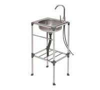 Évier Autoportant Inox avec Robinet, 42 x 37 cm sur Pied | robinet 360°, charge 60 kg, pieds antidérapants, vidange 110 mm, kit complet, pour garage jardin buanderie