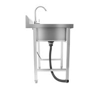 Évier Autoportant Inox Cuisine Commercial Avec Robinet, 60x60x93 cm | Acier Inoxydable, Grande Cuve 45x41x23 cm, Robinet Rotatif 360°, Bonde 110 mm, Charge 150 kg, Cuisine Buanderie Garage
