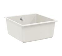 Évier blanc 430 x 460 mm en 80 % quartz, 20 % résine, sous-évier en granit avec bonde et grille de panier à déchets, résistant aux rayures, résistant à la chaleur, pour cuisine, extérieur, atelier