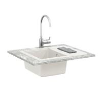 Évier blanc 560 x 460 mm en 80 % quartz et 20 % résine, évier rectangulaire en granit avec bonde et siphon, résistant aux rayures, résistant à la chaleur, pour cuisine, jardin et camping