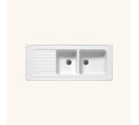 Evier céramique blanc Ewi IRÈNE à encastrer 2 bacs 1 égouttoir 500x1160