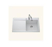 Evier céramique blanc mat Systemceram CLEYA 1 grand bac - égouttoir gauche